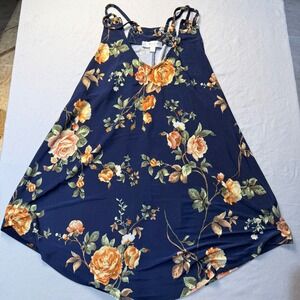 Tutta‎ Bella Maternity Navy Blue Floral Sleeveless Tunic Top with Eyelet Straps